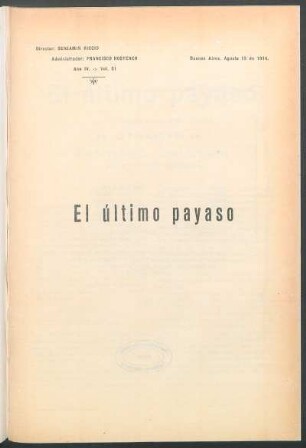 1914005100: El último payaso : boceto trágico en un acto