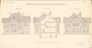 Bauhof Bredow, Stettin: Verwaltungsgebäude: Ansichten, Schnitt 1:100