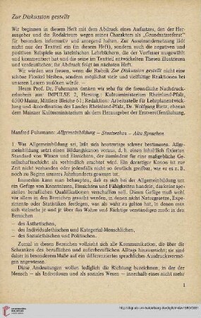 Zur Diskussion gestellt