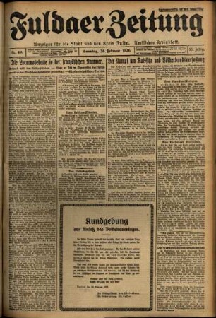 Erste Ausgabe vom Sonntag, den 28. Februar 1926.