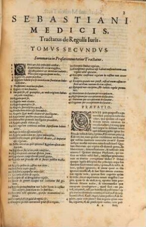 Tractatvs Sebastiani Medicis Florentini I. C. Equitis Sancti Stephani, & Protonotarij Apostolici : Dvobvs Volvminibvs Comprehensi ; Cum summarijs, ac vnico Indice locupletissimo nunc primum in lucem editi, 2