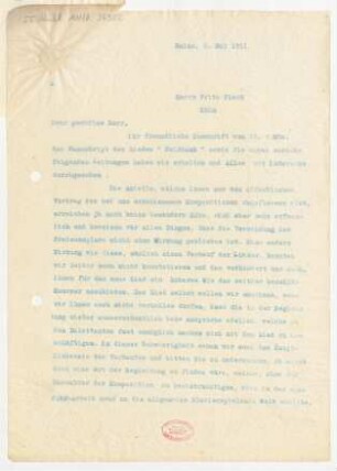 Brief an Fritz Fleck : 02.05.1911