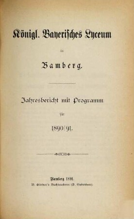 Jahresbericht mit Programm für .... 1890/91 (1891)