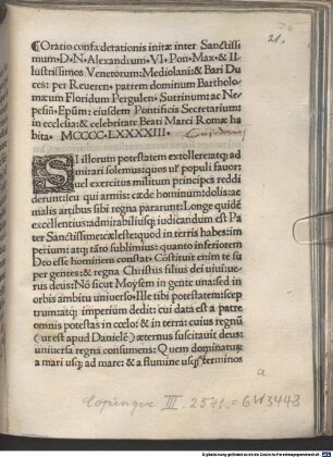 Oratio confoederationis initae inter Alexandrum VI. pontificem maximum et Venetorum et Mediolani et Bari duces : Rom, 1493