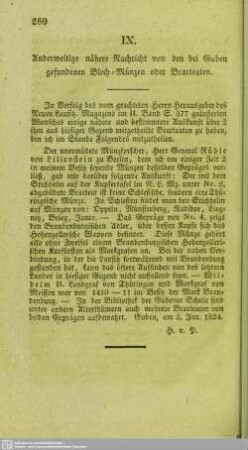 Anderweitige nähere Nachricht von den bei Guben gefundenen Blech-Münzen oder Bracteaten