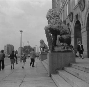 Dresden. Rathaus, Haupteingang mit Schildlöwen von Georg Wrba