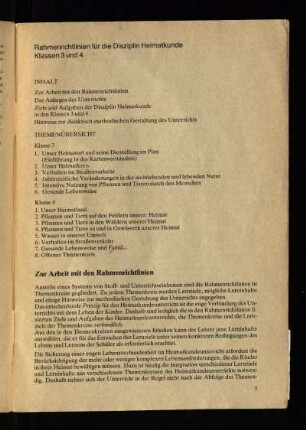 Rahmenrichtlinien für die Disziplin Heimatkunde Klassen 3 und 4
