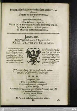 Iaroslaus. Dux Vratislaviensis & Lignicensis. XVIII. Vratislav. Episcopus