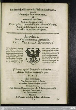 Iaroslaus. Dux Vratislaviensis & Lignicensis. XVIII. Vratislav. Episcopus