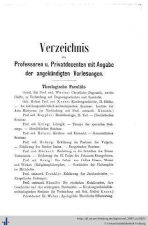 Verzeichnis der Professoren und Privatdocenten mit Angabe der angekündigten Vorlesungen.