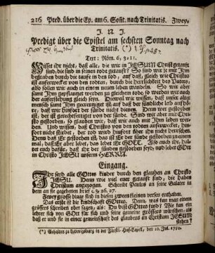 Predigt über die Epistel am sechsten Sonntag nach Trinitatis.