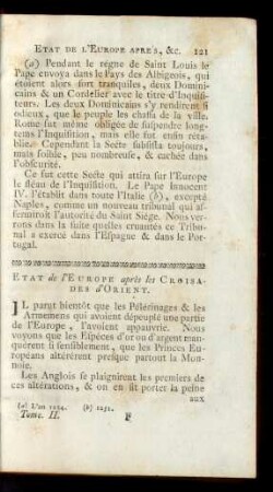 Etat de l'Europe après les Croisades d'Orient.