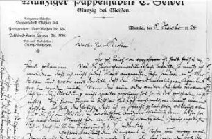 Triebischtal-Munzig-Nieder-Munzig. Brief des Fabrikanten E. Seidel von 1924