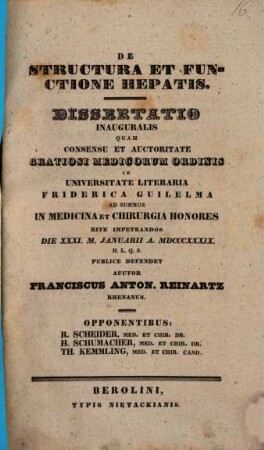 De structura et functione hepatis : diss. inaug.