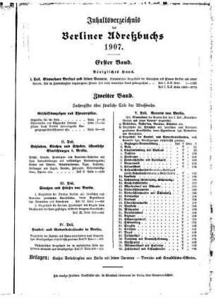 Inhalts= Verzeichniß des Berliner Adreßbuchs 1907