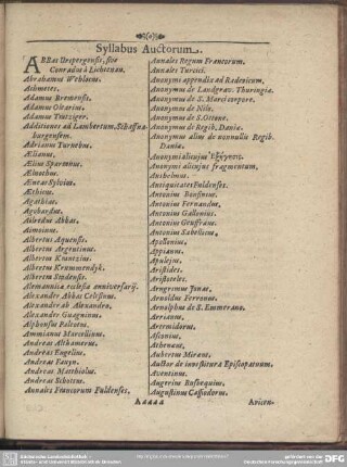 Syllabus Auctorum