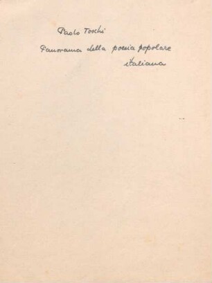 0-23, Paolo Toschi: Panorama della poesia popolare italiana