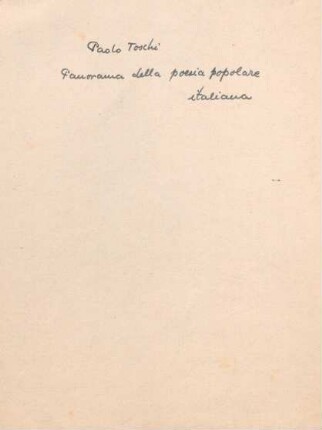 0-23, Paolo Toschi: Panorama della poesia popolare italiana