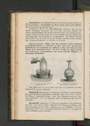 Fig. 12. Verbrennung eines Lichtes in abgeschlossener Luft. Fig. 13. Verbrennung von Schwefel und Phosphor in Sauerstoff.