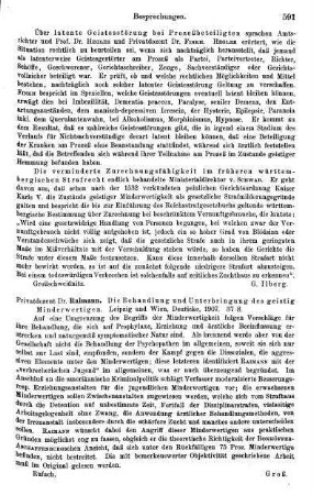 591, Raimann. Die Behandlung und Unterbringung des geistig Minderwertigen. 1907
