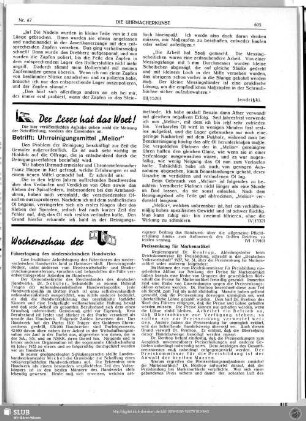 Der Leser hat das Wort!