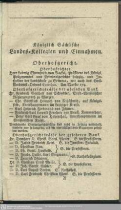 Königlich Sächsische Landes-Kollegien und Einnahmen