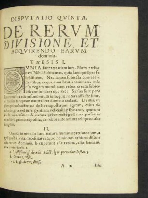 Disputatio Quinta. De Rerum Divisione Et Acquirendo Earum dominio.