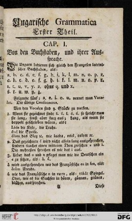 Ungarische Grammatica: Erster Theil