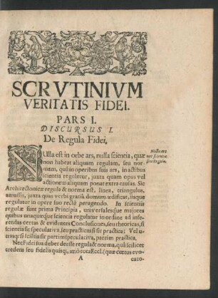 Discursus I. De Regula Fidei.