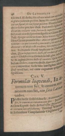 Cap.V. Formulas loquendi, In aeternum non fiet, In omnem aeternitatem non fiet, non satis Latinas videri.