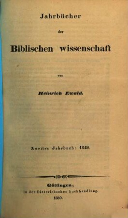 Jahrbücher der biblischen Wissenschaft. 2. 1849