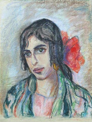 Frau mit roter Schleife