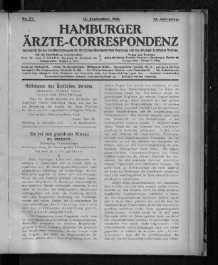No. 37. 15. September 1918. 21. Jahrgang.
