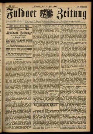 Zweite Ausgabe vom Sonntag, den 19. Juni 1892.