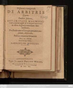 Disputatio inauguralis De Arbitris