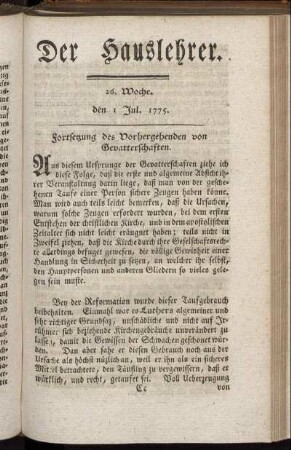 26. Woche, d. 1. Jul. 1775