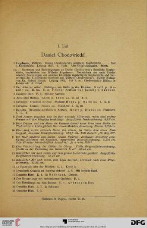 I. Teil Daniel Chodowiecki (Nr. 1-582)