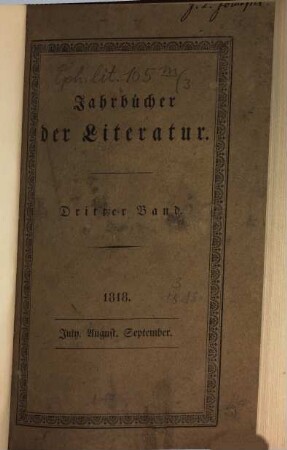 Jahrbücher der Literatur. 3, 3. 1818