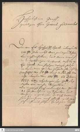 Brief von August Hermann Francke an Friedrich Heinrich von Seckendorff.
