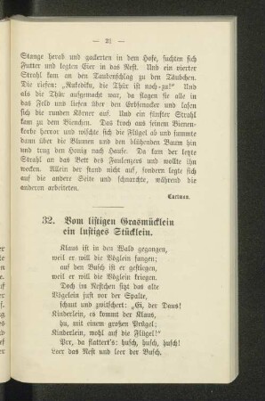 32. Vom listigen Grasmücklein ein lustiges Stücklein.