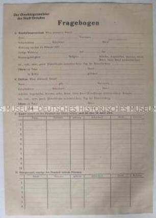 Fragebogens des Oberbürgermeisters von Dresden (blanko)
