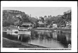 Blick über die Elbe auf Rathen mit Elbdampfer Leipzig