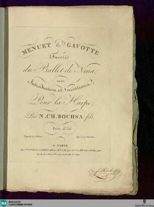 Menuet & Gavotte favoris du Ballet de Nina : avec introduction et variation pour la harpe