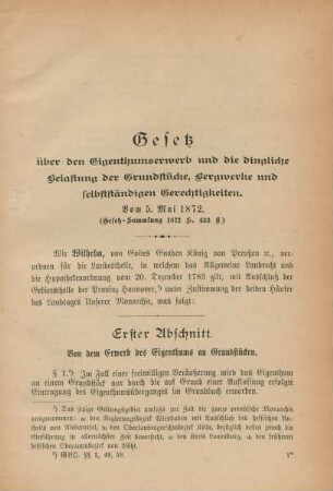 Gesetz über den Eigenthumserwerb und die dingliche Belastung der Grundstücke, Bergwerke und selbstständigen Gerechtigkeiten