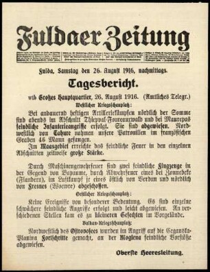 Ausgabe vom Samstag, den 26. August 1916.