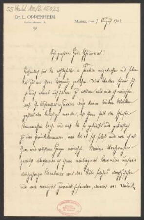 Brief an Ludwig Strecker  und B. Schott's Söhne : 07.08.1903