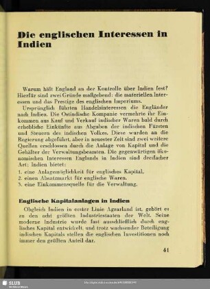 Die englischen Interessen in Indien