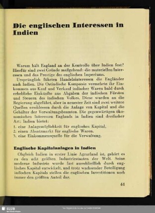Die englischen Interessen in Indien