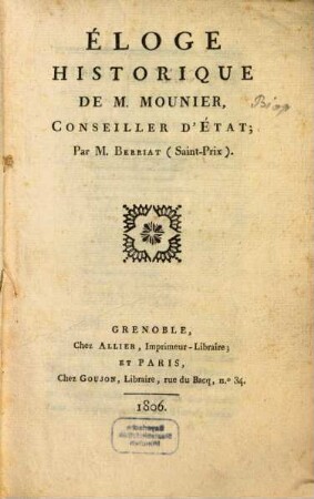 Éloge historique de M. Mounier conseiller d'État