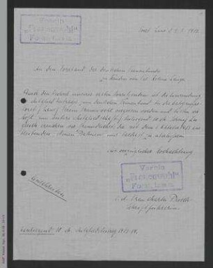 Brief des Vereins Frauenwohl Forst an den Vorstand des ADF, z.H. Helene Lange